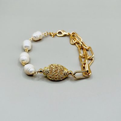 Pulsera Perla Natural/Dije Chapa