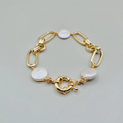 Pulsera Perlas Natural/Chapa