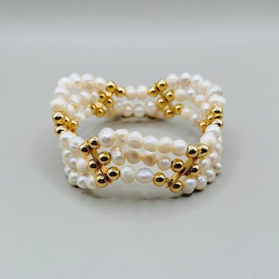 Pulsera Perla Natural Bola Lisa/Chapa