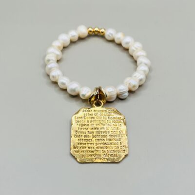 Pulsera Perla Natural/Dije Chapa