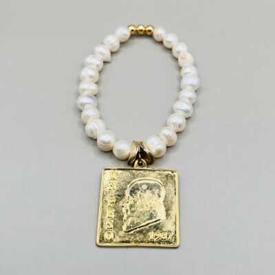 Pulsera Perla Natural/Dije Chapa