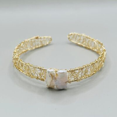 Pulsera Perla Natural/Alambre Chapa