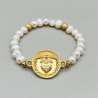 Pulsera Perla Natural / Dije Chapa De Oro