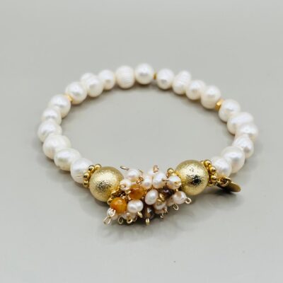 Pulsera Perla Natural/Bola Facetada