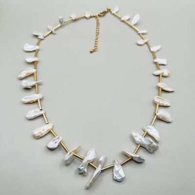 Collar Perlas Planas Naturales/ Chapa