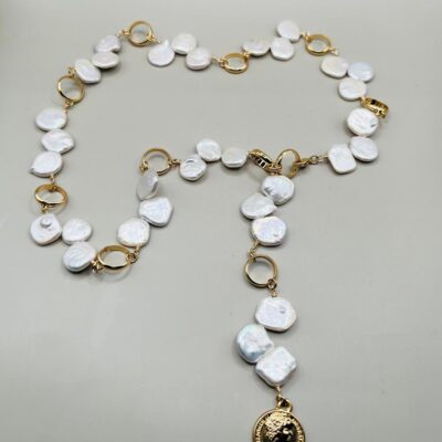 Collar Perlas Planas Naturales/ Chapa
