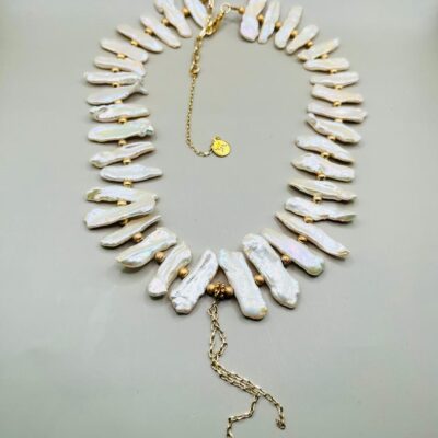 Collar Perlas Planas Naturales/ Chapa